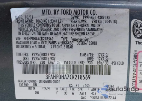 2012 Ford Fusion Se из США, поврежденный, VIN 3FAHP0HA7CR218569